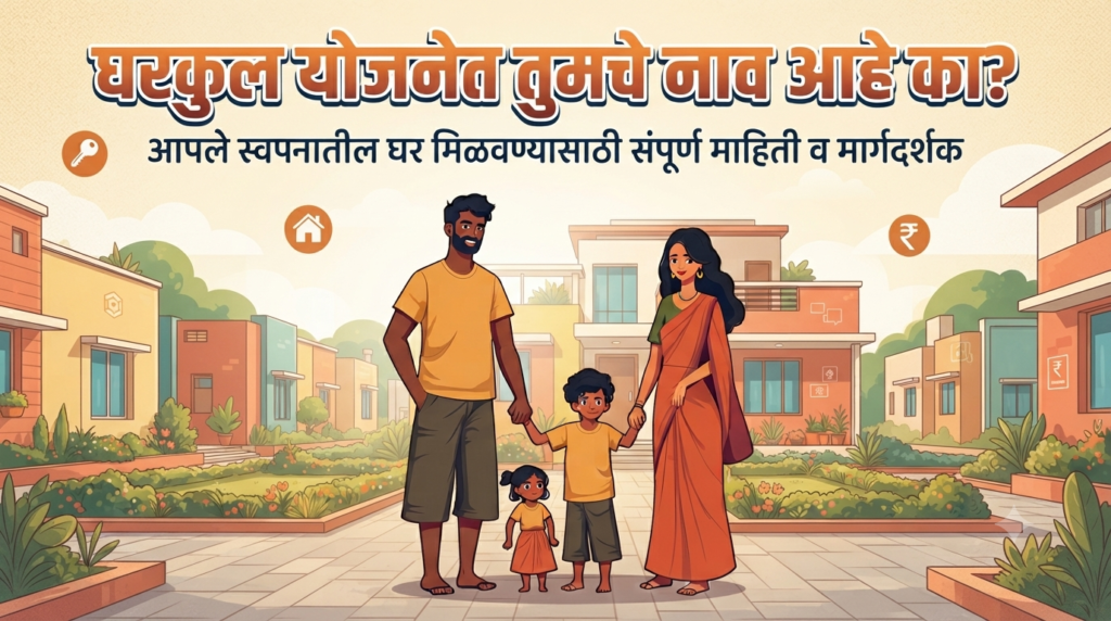 घरकुल योजना लाभार्थी यादी आणि अर्ज करण्याची संपूर्ण माहिती बॅनर
Gharkul Yojana beneficiary list and application guide banner
